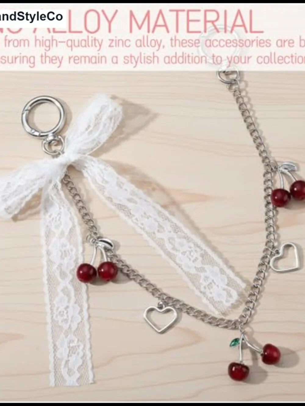 Y2K Purse Chain Charms Cherry Bow Pendant Zinc Alloy Bag Accessory